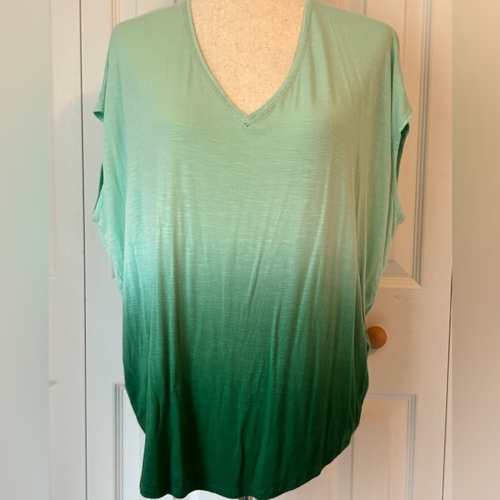 White House Black Market Mint to Emerald Ombre V-Neck Blouse